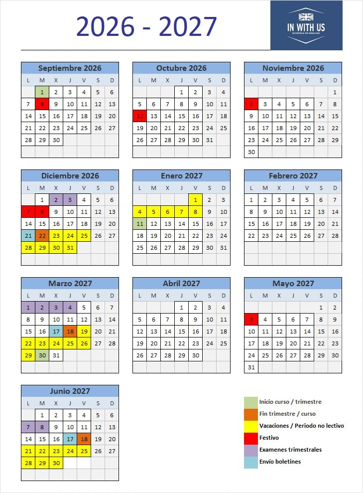 Calendario lectivo curso 2025 - 2026 IN WITH US