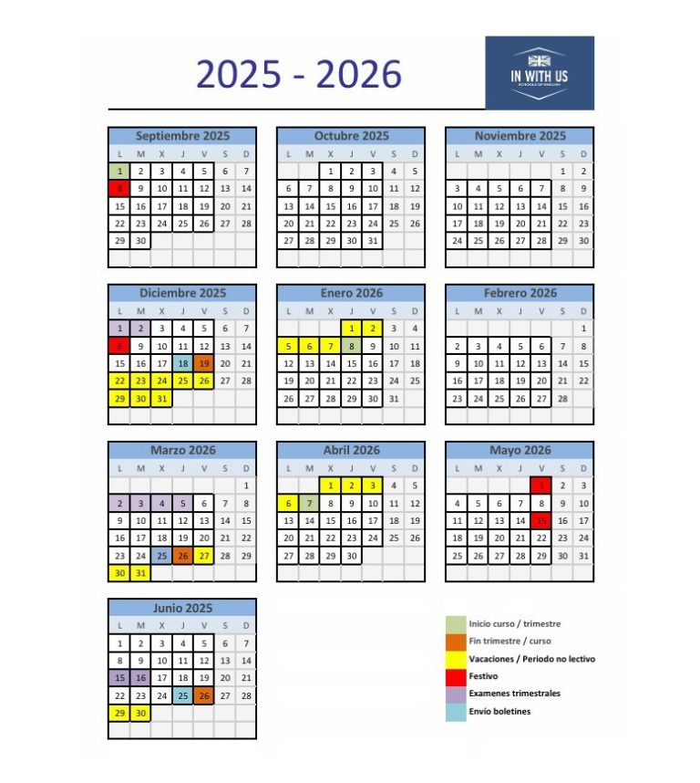Calendario lectivo curso 2025 - 2026 IN WITH US
